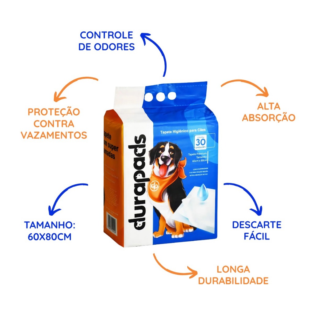 Tapete Higiênico Premium Cães 80x60 Durapads Ultra Absorção Combate Mau Cheiro — imagem 2 de 2