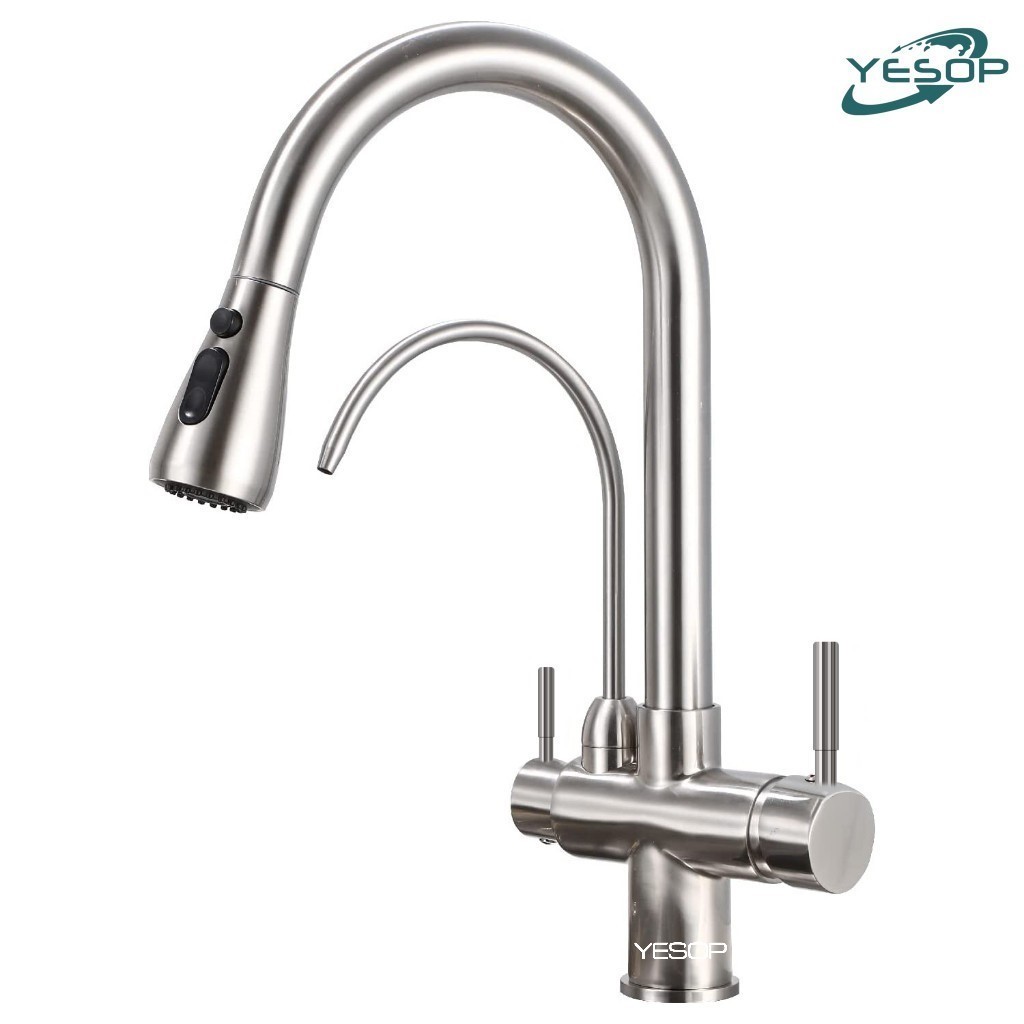 YESOP Torneira Cozinha Gourmet Com Saída Para Filtros Misturador Monocomando Extensível Inox 40cm
