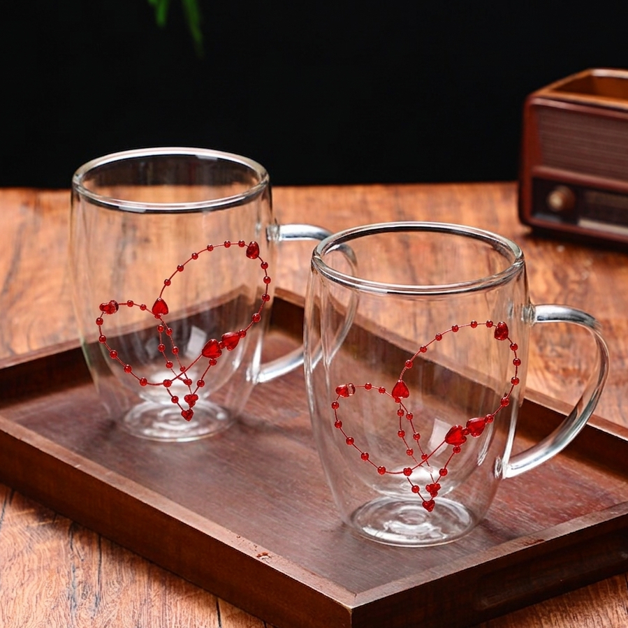 Caneca Coração Parede Dupla vidro 260ml - O Presente Que Transforma o Momento do Café xícara para chá capuccino