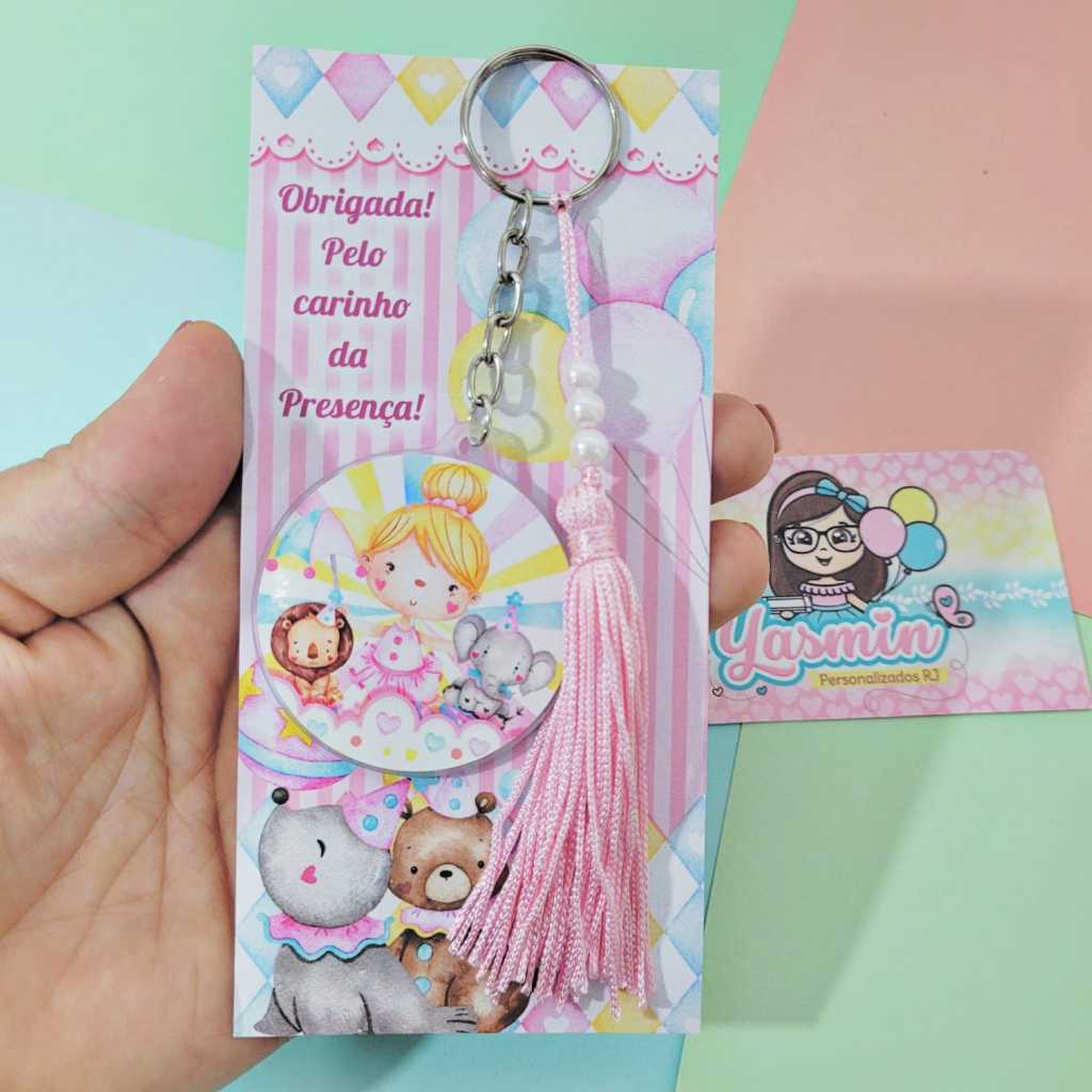 Chaveiro Personalizado Circo Rosa Lembrancinha Festa Aniversário Infantil Foto Nome
