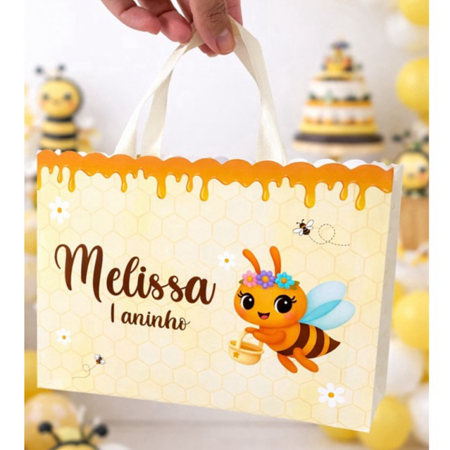 SACOLINHAS PARA LEMBRANCINHAS PERSONALIZADA ABELHINHA| SACOLA SURPRESA ANIVERSARIO ABELHA| KIT PEGUE E MONTE