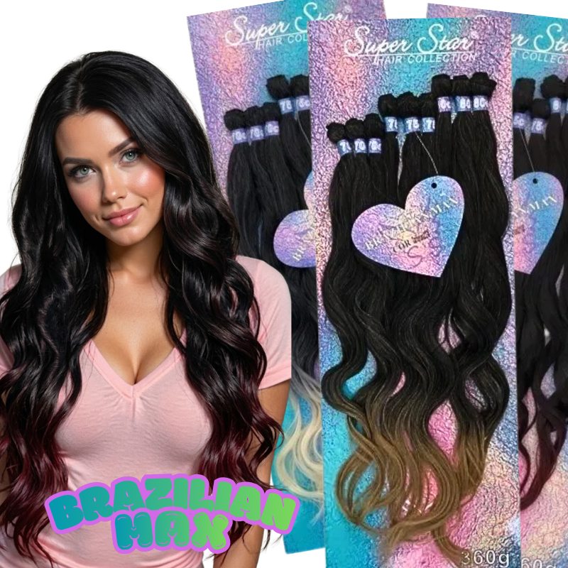 Cabelo Orgânico Brazilian Max Super Star Fibra liso ondulado 80cm 9 Telas