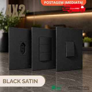 Interruptor Tomada Preta Fosca 10A 20A Decoração Quarto Banheiro Acabamento Preto Recta Satin BLUX