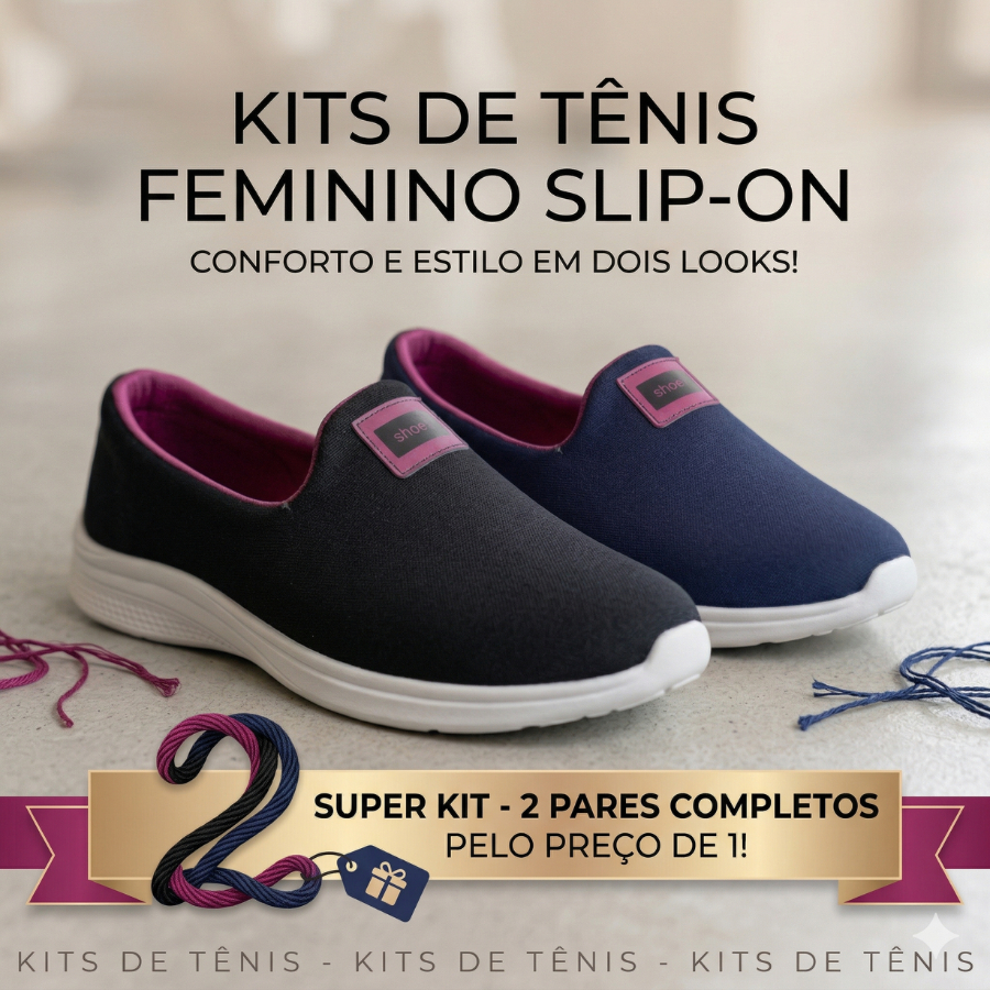 Kit 2 Pares Tênis Feminino Calce Fácil Slip On Casual confortável caminhada Academia (35 ao 40)