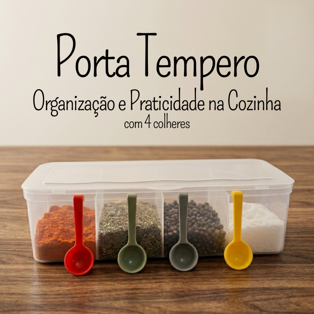 Pote Porta Temperos Condimentos com 4 conchas Organizador com 4 divisórias