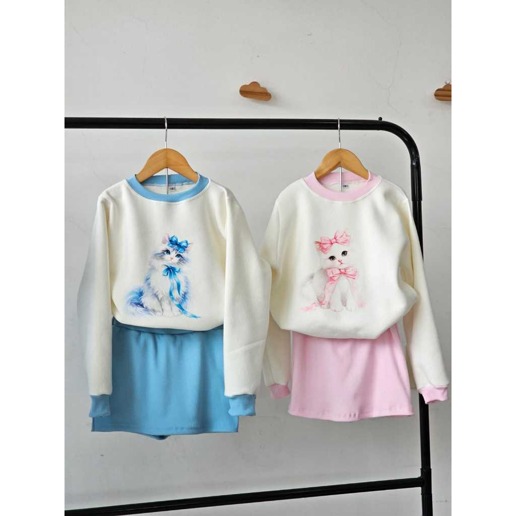 Conjunto moletom gata gatinha com shorts saia ribana