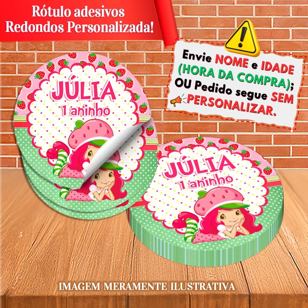 Adesivos Redondos e Quadrados Personalizados Moranguinho