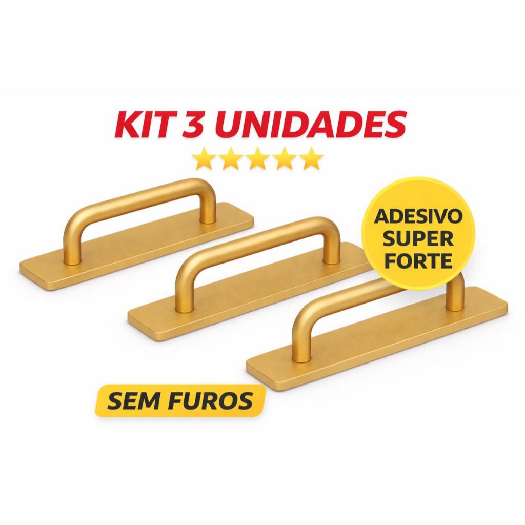 Kit Com 3 Puxador Gaveta Armário Autocolante Resina Premium Sem Furo Moderno Sem Furos