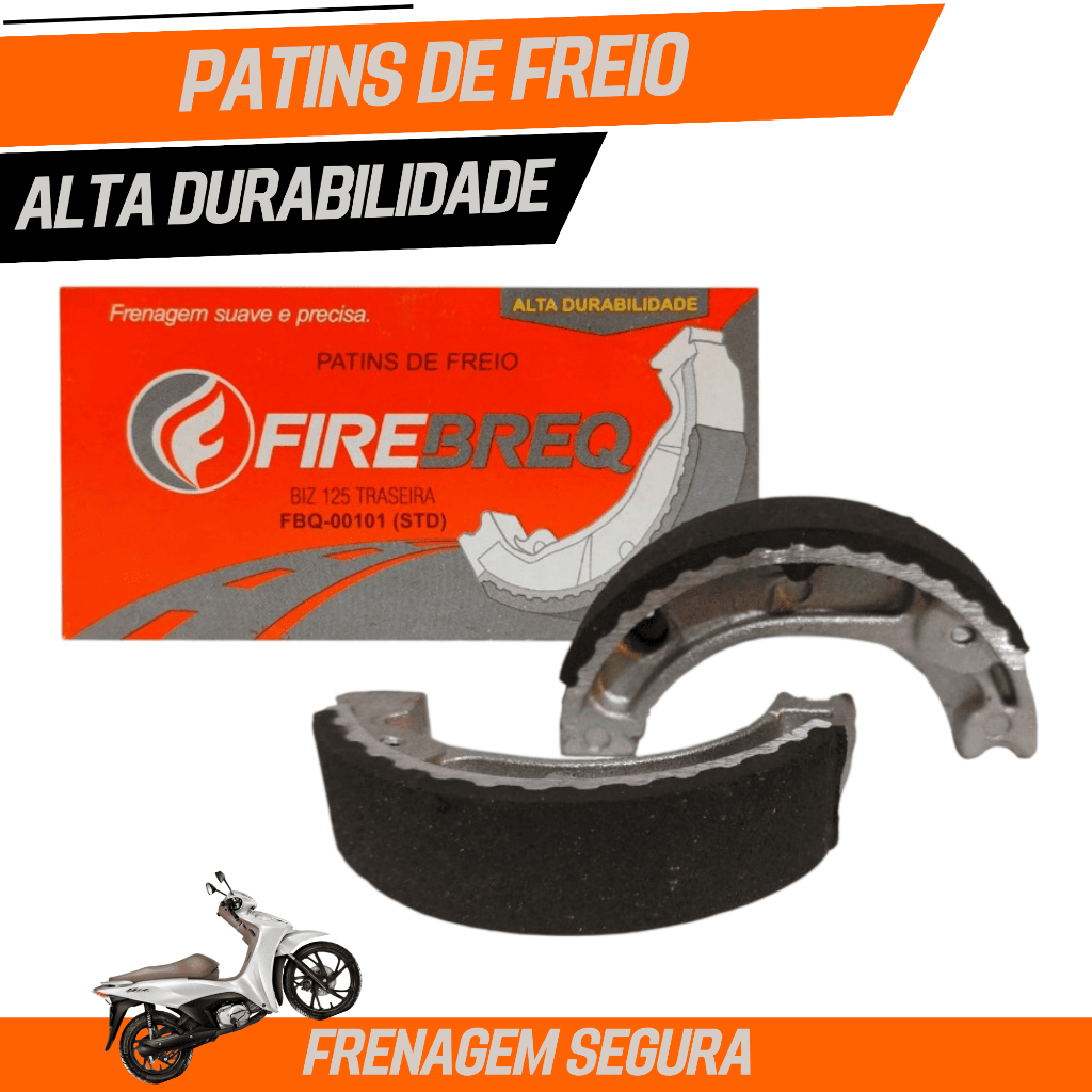 Patins Lona de Freio Traseiro Biz 100 125 e Pop 100 110 Firebreq Alta Durabilidade