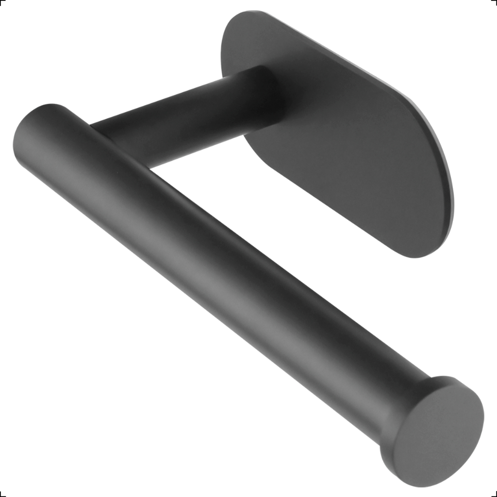Suporte Porta Papel Higiênico Banheiro Inox Preto Adesivo 3m