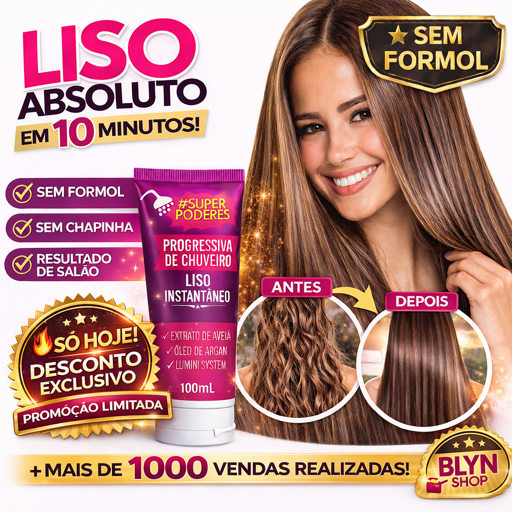 Escova Progressiva no Chuveiro Sem Formol Super Poderes 100ml – Liso Instantâneo, Brilho e Maciez