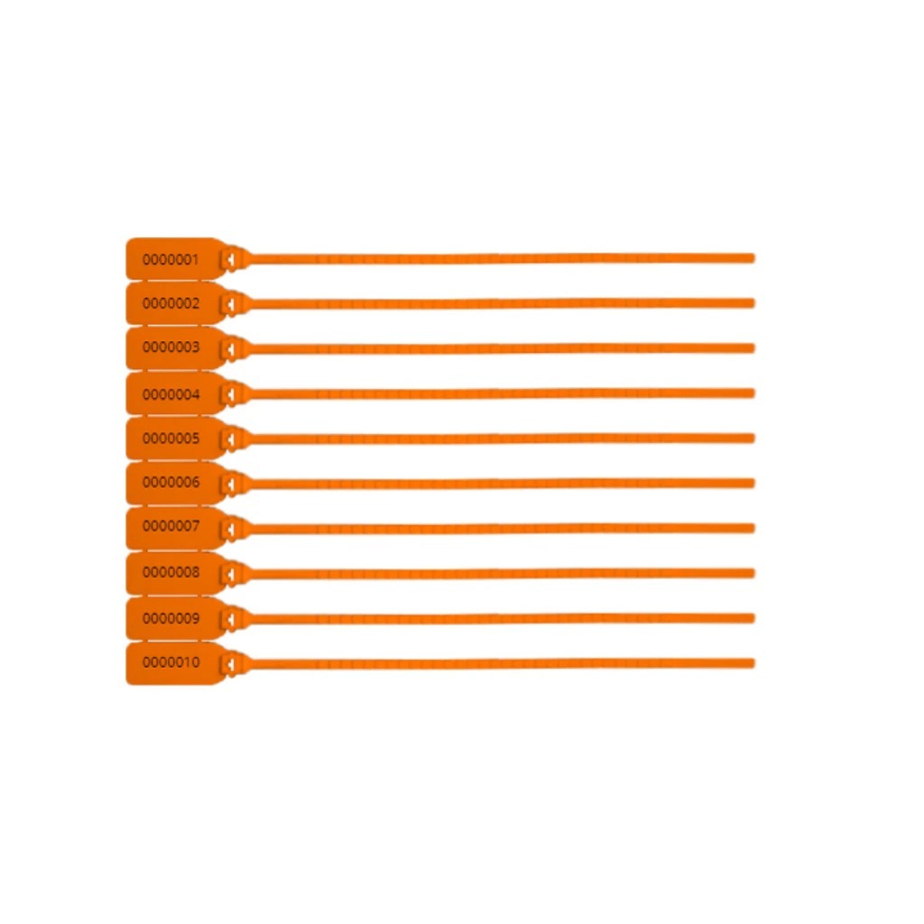 Kit 100 Lacres 23cm Numerado Segurança Malote Containers Cargas Uso Hospitalar - Laranja