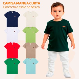 Camiseta Bebê Menino Básica Lisa Manga Curta Neném Roupa Masculino Blusa Algodão Casual B…