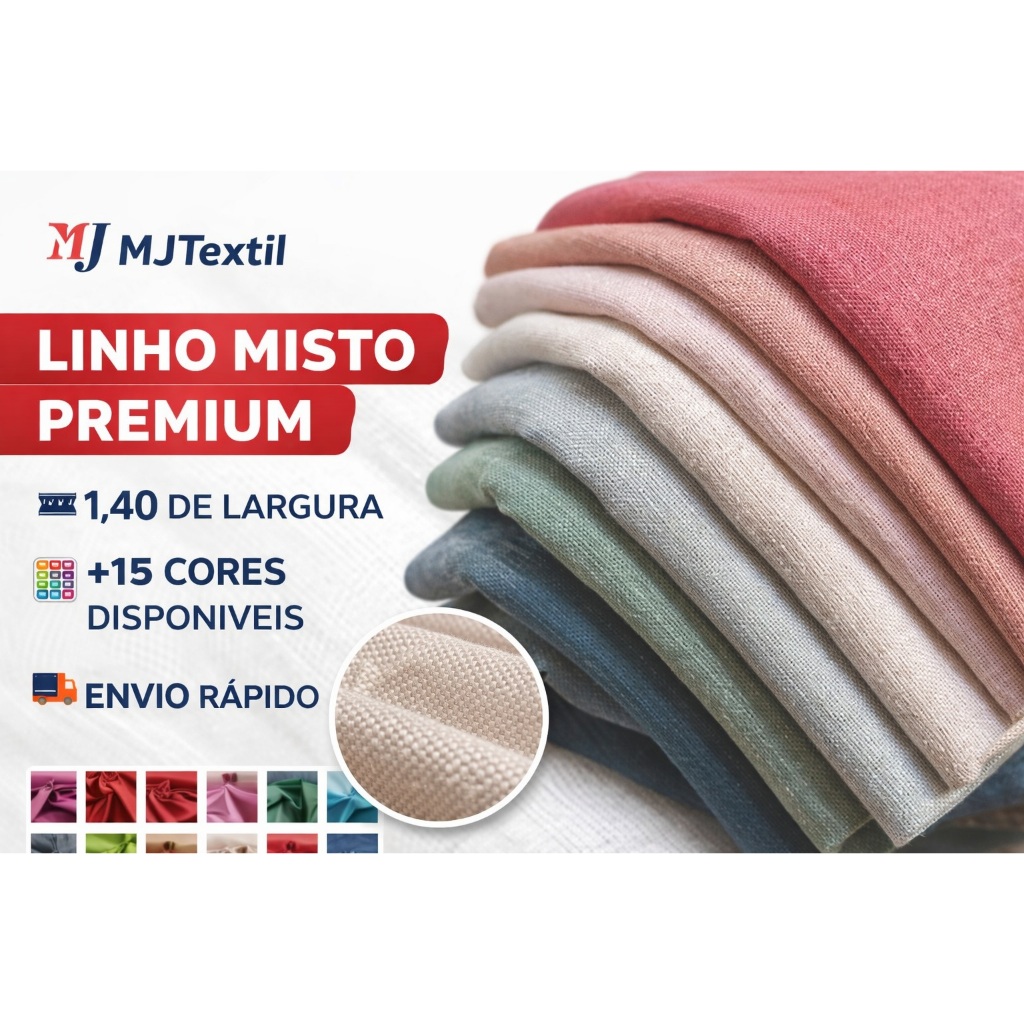 Tecido Linho Misto Premium 1,40m | Alta Qualidade, Ideal para Roupas e Decoração | Várias Cores