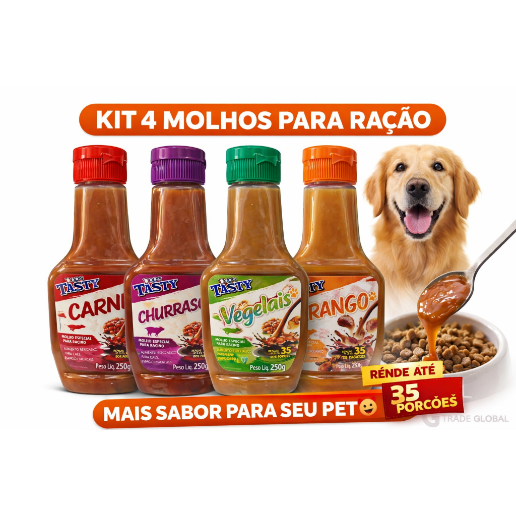 KIT com 4 MOLHOS ESPECIAIS PARA RAÇÃO DA TASTY DOOGS PARA PET 250G ( variados )
