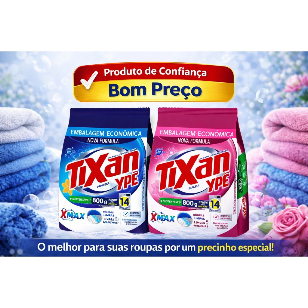 Sabão em Pó Tixan Ypê 800g Primavera/Maciez Refil - Kit Econômico