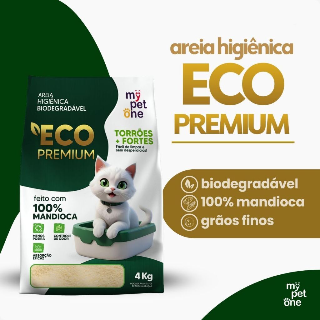 Areia Biodegradável 4kg Eco Premium Grãos Finos Mandioca - MyPetOne