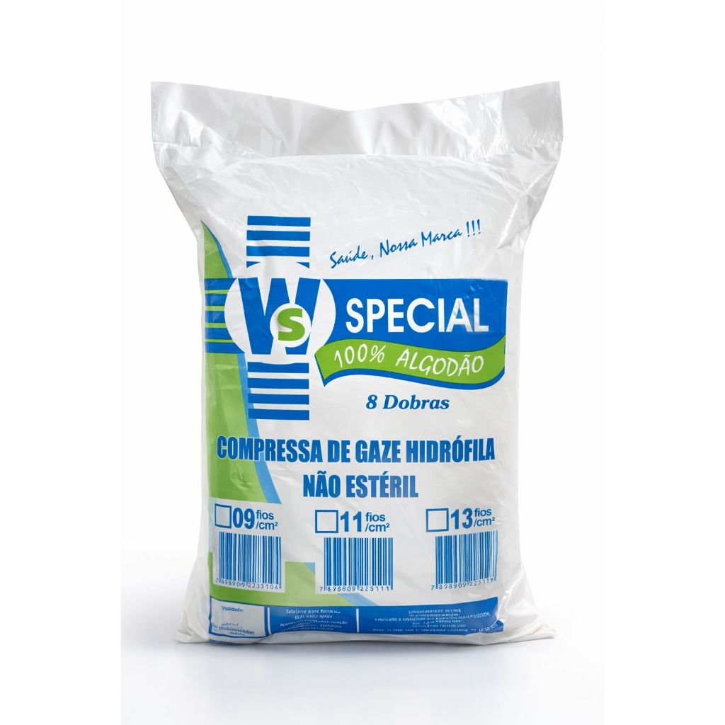 KIT Pacotes Compressa de Gaze 9 Fios Hidrófila 500 UNIDADES 7,5 x 7,5 100% algodão