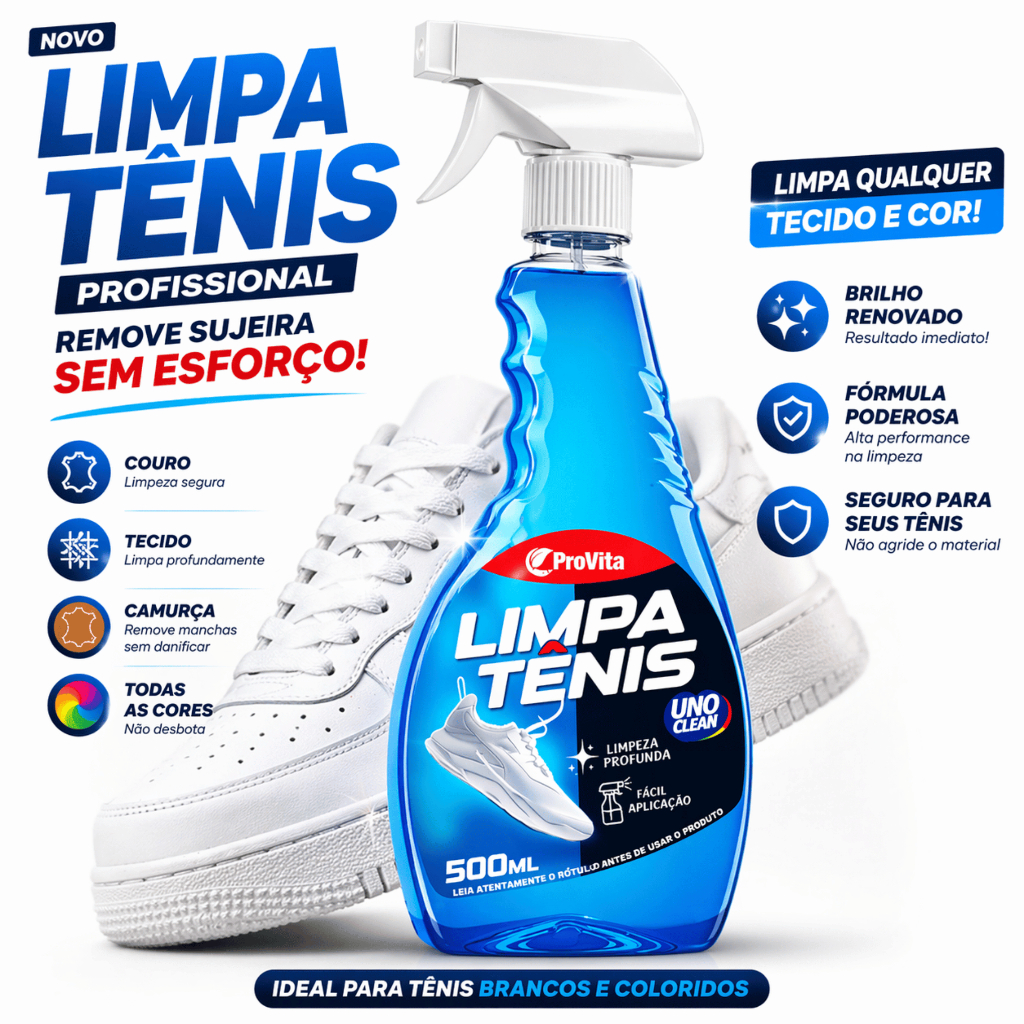 Limpa Tênis À Seco Spray Premium Provita 500ml Remove Sujeira Pesada Calçado Solado Branco...