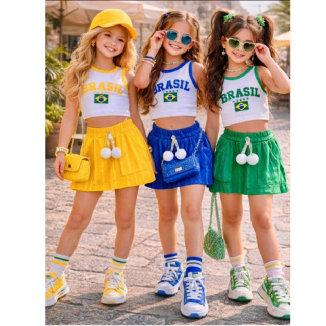 Conjunto Short Saia Infantil Feminino Seleção Brasileira!