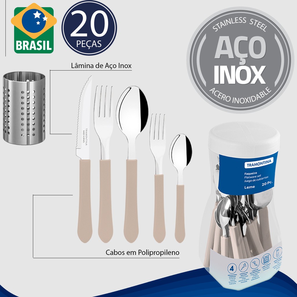Jogo De Talheres Tramontina Leme 20 Pçs Cinza Com Suporte em Aço Inox — imagem 2 de 2