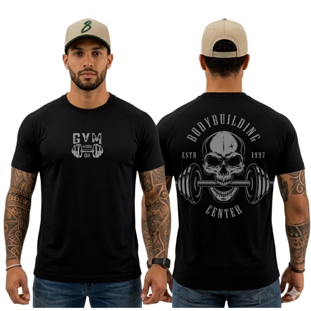 Camiseta Masculina Dry Fit Academia Caveira Bodybuilder | T-Shirt Treino Musculação Gym Performance Confortável Camisa