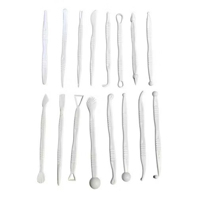 Kit Estecas 16 Peças Estecas  Brancas - 32 funções Ferramenta para Biscuit e Argila Massinha