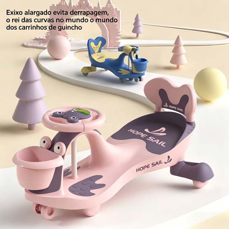 Carrinho Rolimã Car 100kg Com Volante 360° Rodas LED Triciclo Infantil Menino Menina Azul E Rosa