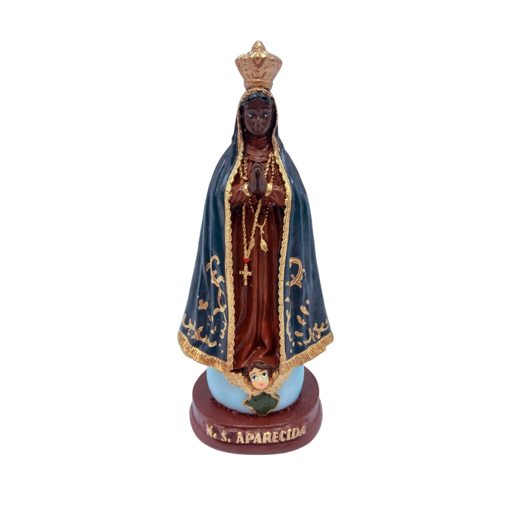 Nossa Senhora Aparecida 15cm Manto Azul Estátua Católica Decoração Altar Presente Fé Imagem Religiosa Santo de Resina