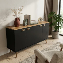 Balcão Buffet Multiuso Estilo Vintage para Sala - com 4 Portas e Prateleira