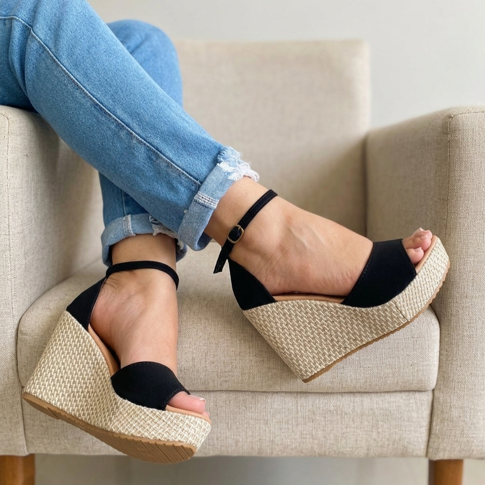 Sandália Anabela Calçado Feminino Salto Alto Moda Casual em Oferta na Shopee