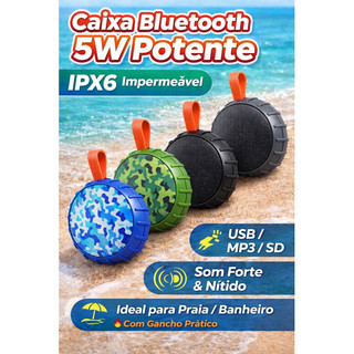 Caixa de Som Bluetooth 5W Sem Fio Portátil | Impermeável IPX, USB, MP3, Mini Speaker para…