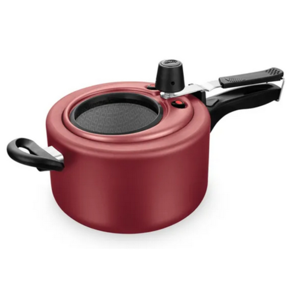 Panela de Pressão 3 Litros Antiaderente Tampa com Visor de Vidro 3L MTA Grafite / Cereja