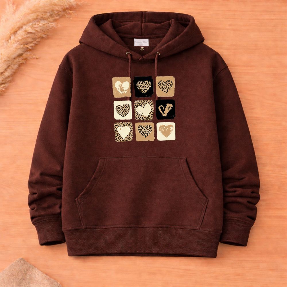 Moletom juvenil e infantil meninas blusa de frio canguru capuz e bolso coração onça premium flanelado