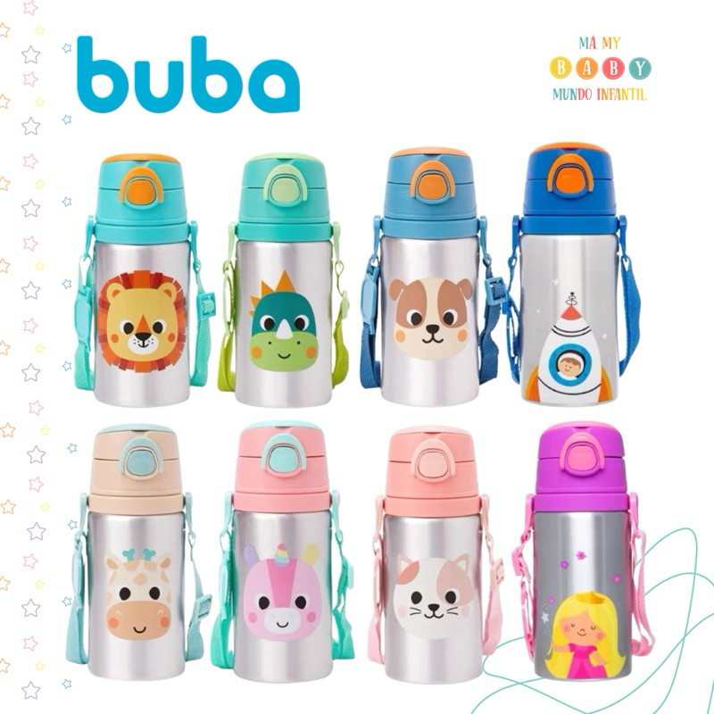 Garrafinha De Alumínio Com Canudo Buba Garrafa de água infantil buba