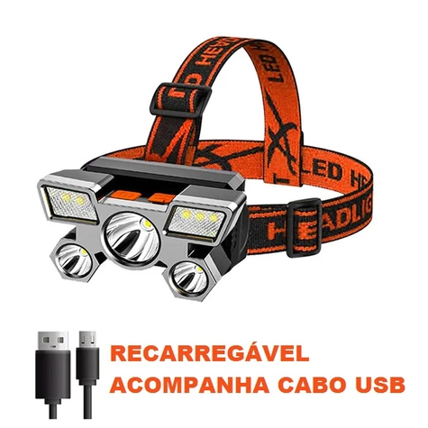 Lanterna de Cabeça Recarregável - Rechargeable Headlamp High Power Led Light