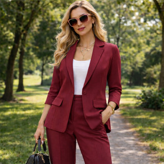 Blazer Feminino Alfaiataria Louis Twill Social Elegante Manga Longa Botão Único Bolso Fake Casual Chic Trabalho REF25158