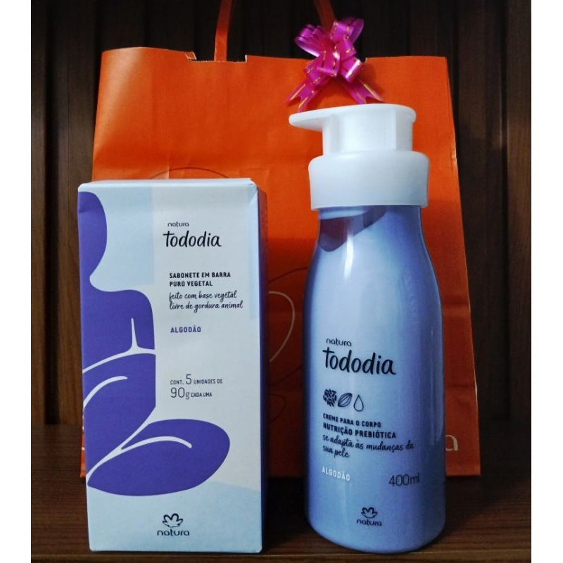 kit Combo 01 Hidratante Corporal Algodão 400ml 01 Caixa Sabonete c/05 unds Algodão Natura Tododia Vagano.