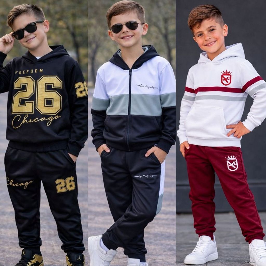 Conjunto Chimpa Infantil Menino Flanelado com Capuz + Calça Roupa Quente e Confortável 4 a 12 Anos