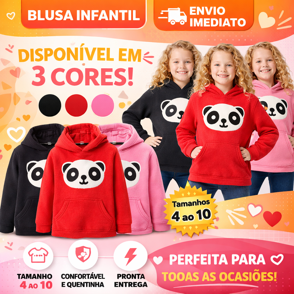 Blusa de Frio Pelinho Feminina Infantil Moletom Inverno Panda com Capuz Pelucia - ENVIO IMEDIATO !!!