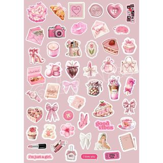 Kit 50 Adesivos Coquette Girl Fofo– Impressos em Papel Adesivo para Journal, Aesthetic e Scrapbook
