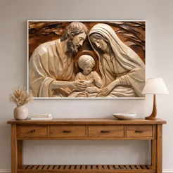 Quadro Decorativo Religioso Sagrada Família Maria José Jesus Católico Com Moldura 50x75cm 60x90cm