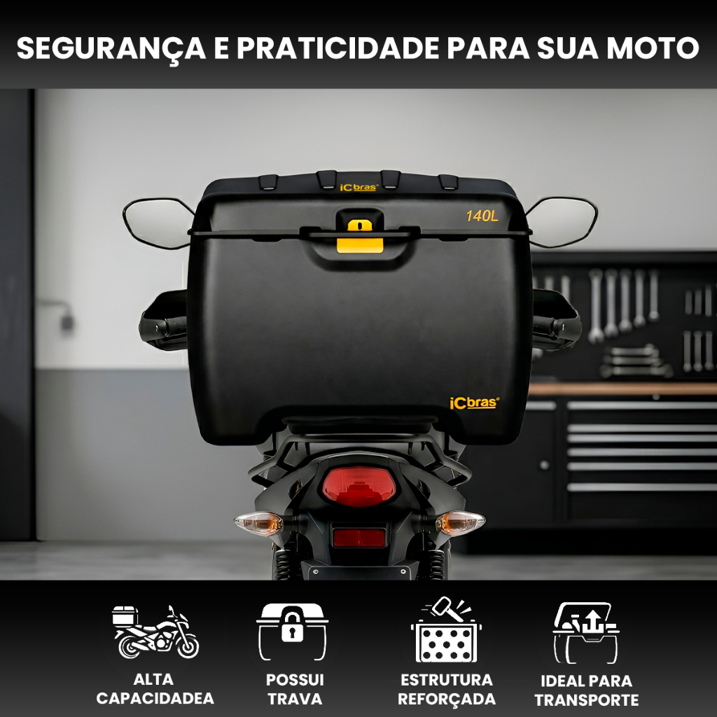 Detalhes do Caixa Baú Bauleto 140 Litros Motoboy Entrega Delivery Icbras