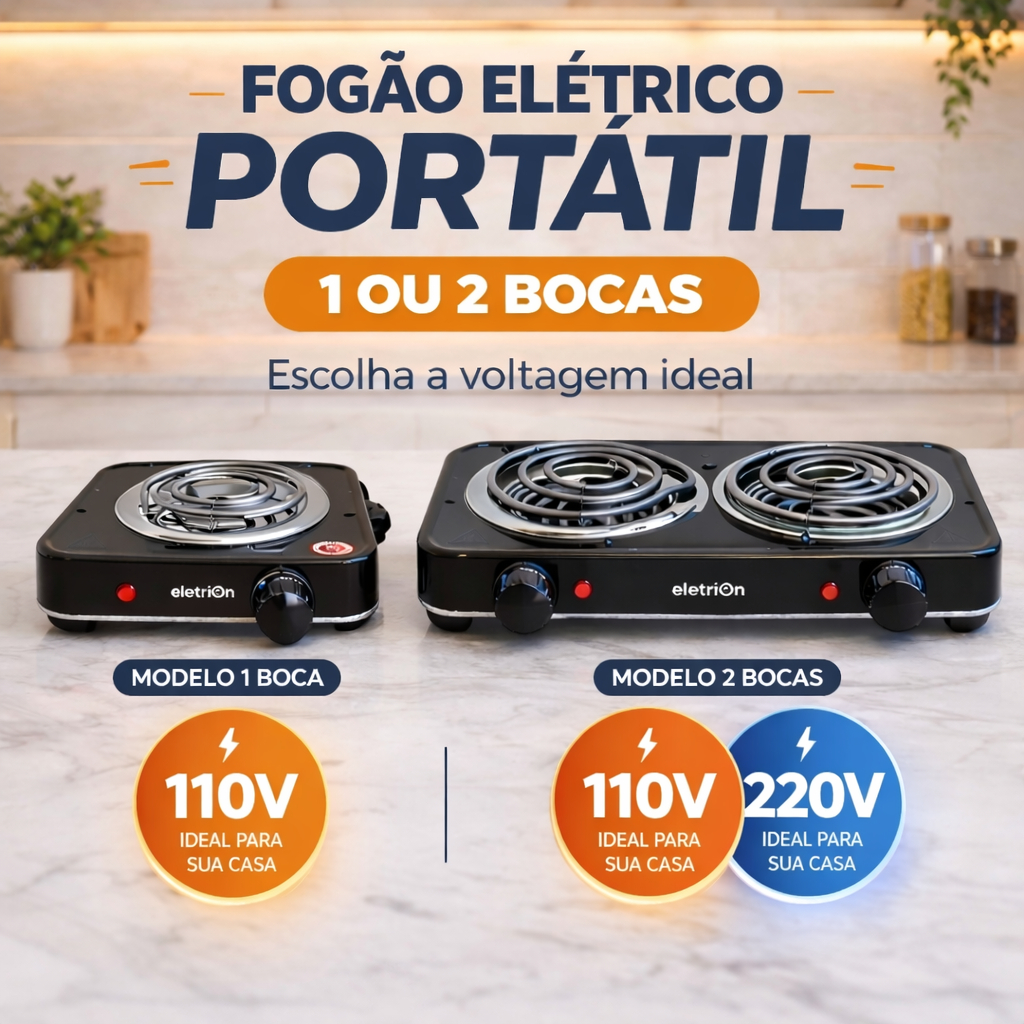 Fogão Elétrico 1 Boca 110V ou 2 Bocas 110V 220V Compacto e Potente para Viagem, Camping ou praticidade em Casa