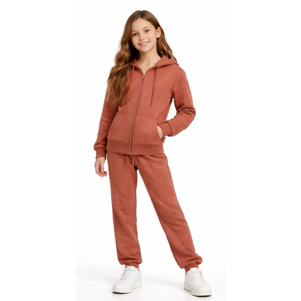 Conjunto Moletom Infantil Feminino Inverno Frio Zíper e Capuz Flanelado – Quentinho e Macio