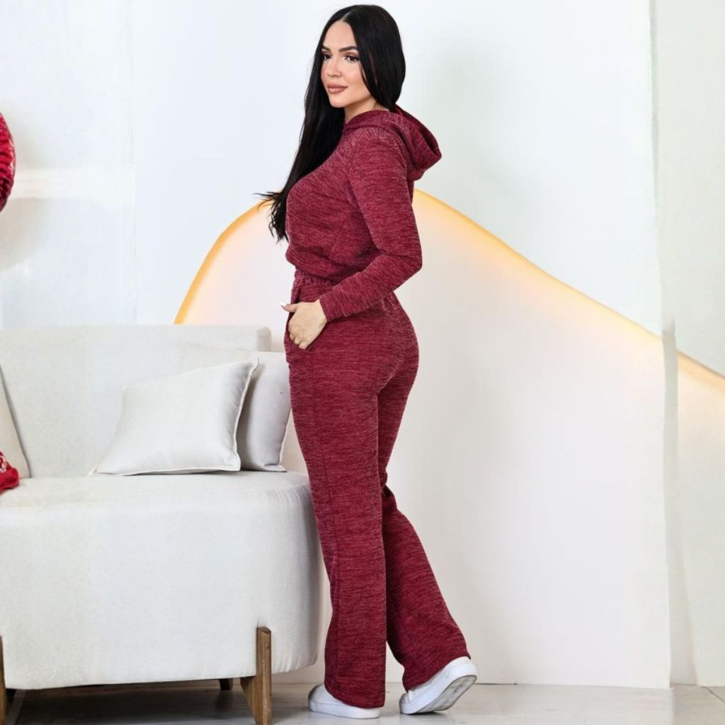 conjunto feminina inverno tecido malha Rib casual