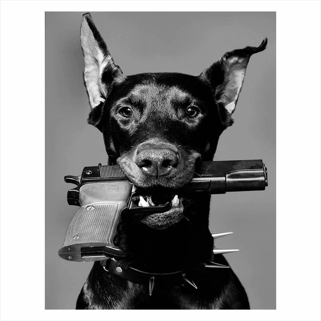 Quadro decorativo 1 peça preto branco doberman - moda luxo cachorro para sala quarto - arte na promoção