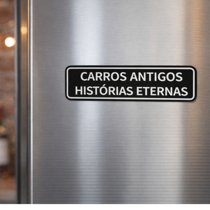 Plaquinha decorativa ÍMÃ de geladeira CARRO ANTIGO com a frase imita placa de rua retro COLECIONADOR