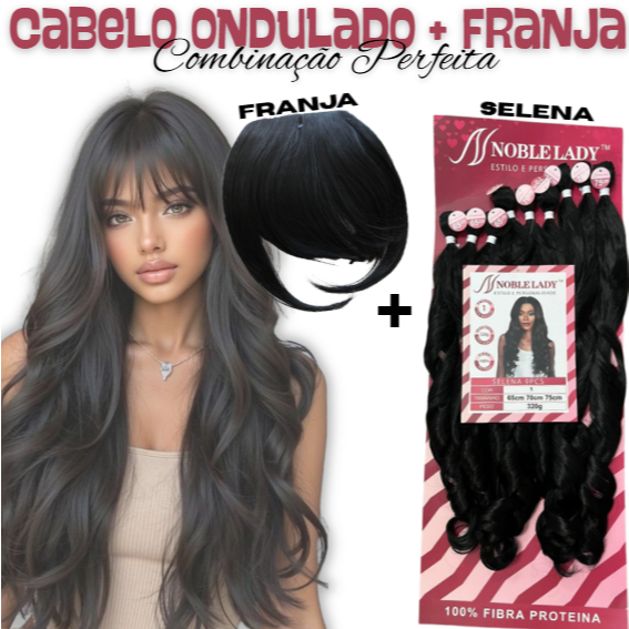 CABELO ORGÂNICO ONDULADO SELENA NOBLE LADY +  FRANJA COM TIC TAC