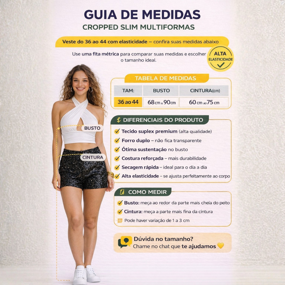 Cropped Feminino Blusa Frente Única MultiUso Decotado Suplex Sexy Elegante Moda Gringa — imagem 2 de 2